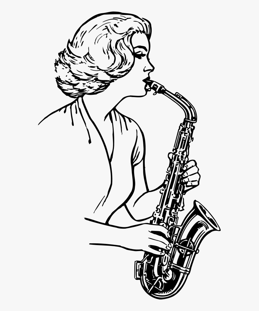 Line Art,art,human Behavior - Playing Saxophone Clipart Black And White, Transparent Clipart