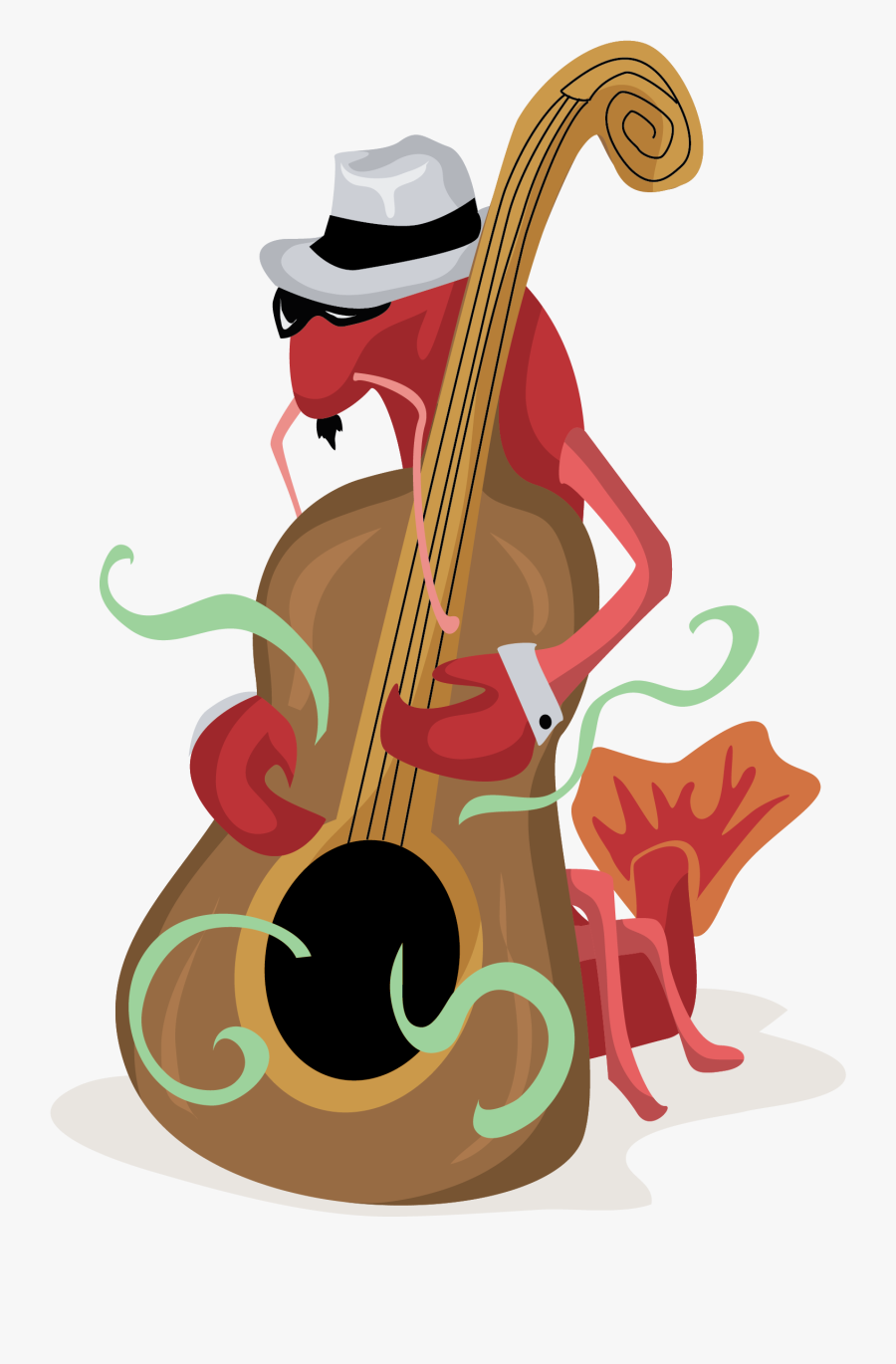 Crawfish Playing Bass Free Vector Clip Art - Music New Orleans Clip Art, Transparent Clipart