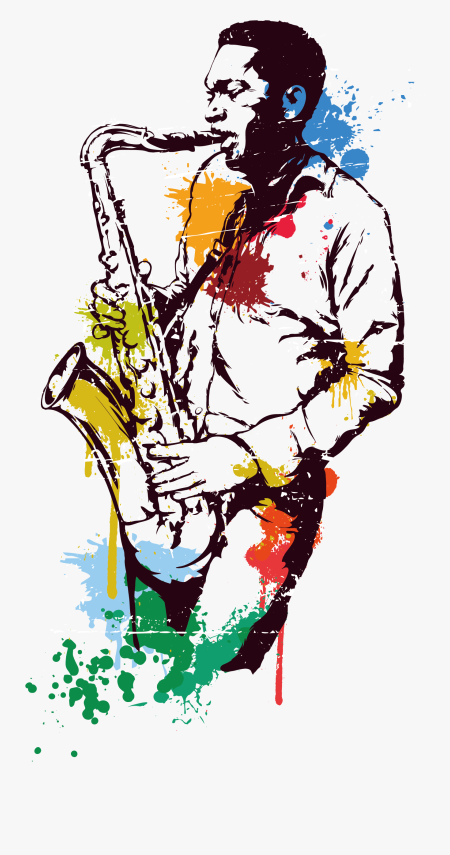Saxophone Stained Water Saxophonist - Jazz Sticker, Transparent Clipart