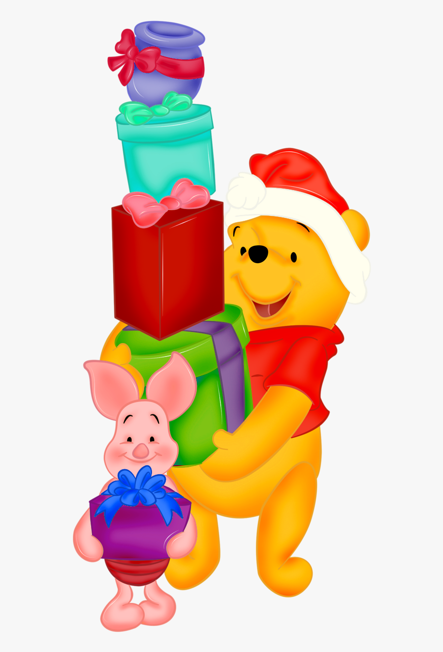 Winnie The Pooh With Presents And Santa Hat - Winnie The Pooh Cartoon Christmas, Transparent Clipart