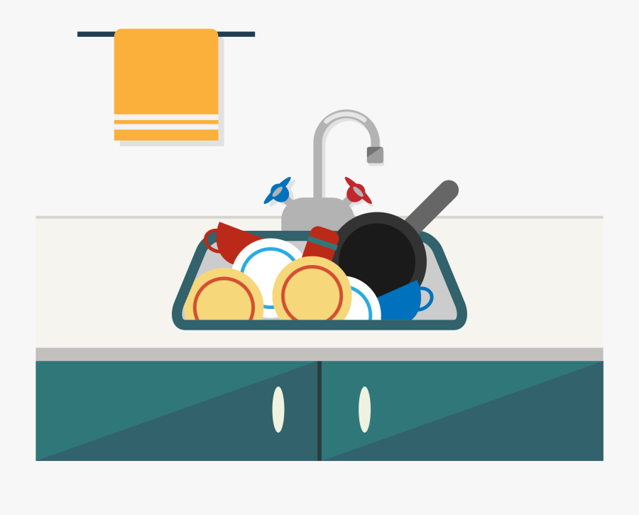 Towel Sink Kitchen Cartoon - Cartoon Dishes In Sink, Transparent Clipart