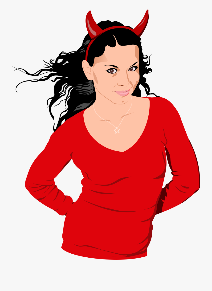 Clipart - Women Devil Red Cartoon, Transparent Clipart