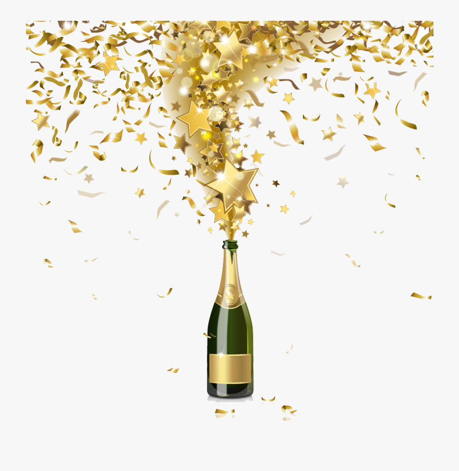 Gold Glitter Wine Glass - Transparent Background Champagne Bottle Png, Transparent Clipart