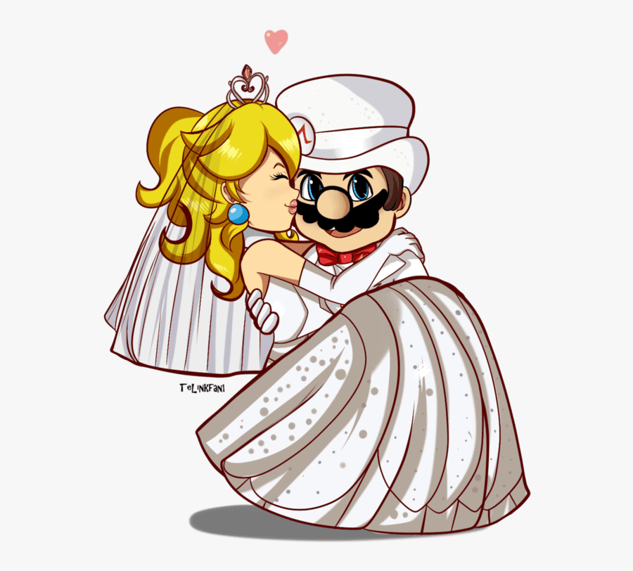 Happy Wedding Anniversary Drawing Bride Band Books - Peach Kissing Mario Drawing, Transparent Clipart