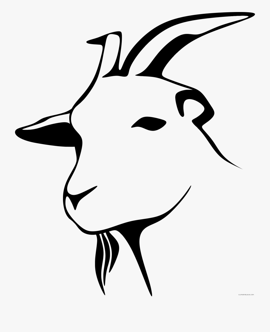 Stylized Goat Line Art - Goat Head Silhouette Png, Transparent Clipart