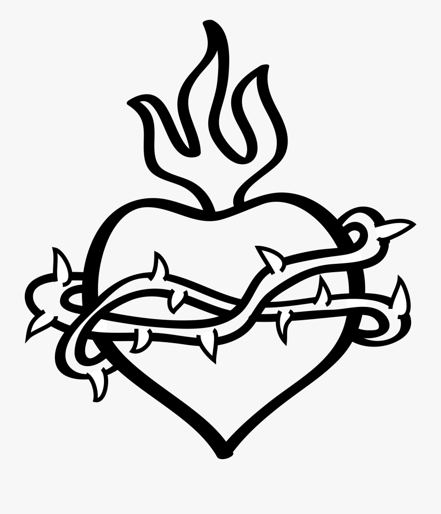 File Sacredheart Svg Wikimedia - Sacred Heart Black And White, Transparent Clipart