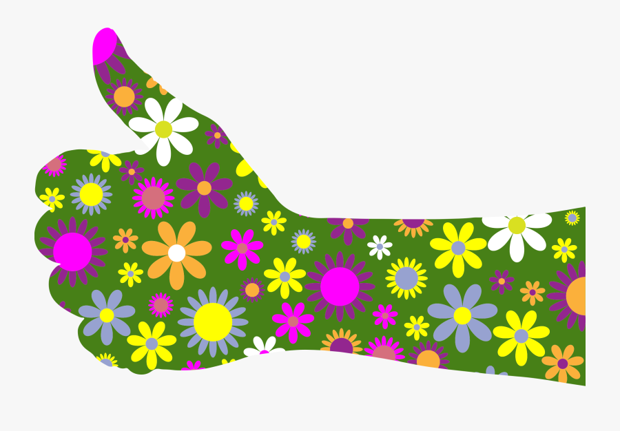 Green Thumbs Up - Thumbs Up With Flowers, Transparent Clipart