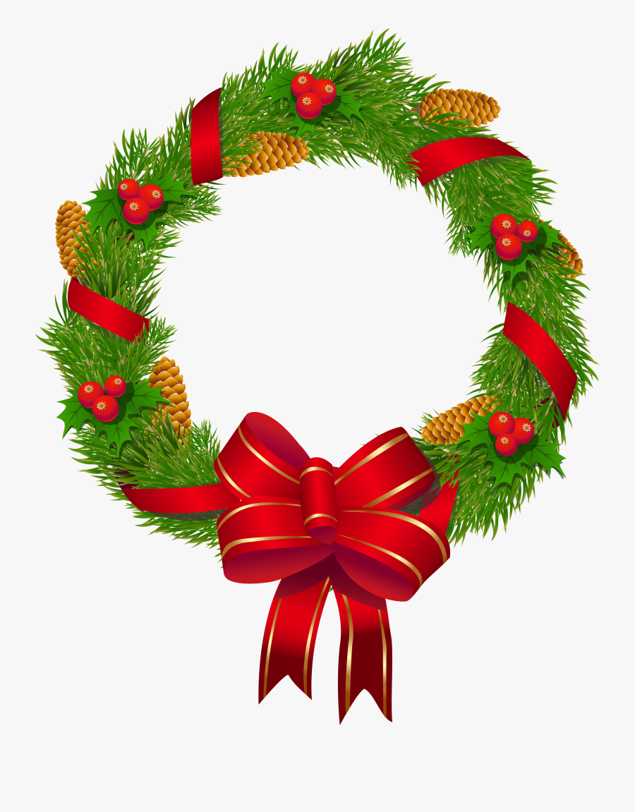 Christmas Pine With Red - Christmas Wreath With Ribbon Png, Transparent Clipart