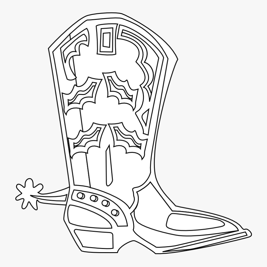 Cowboy Boot Black White Line Art 555px - White Cowboy Boot Svg, Transparent Clipart