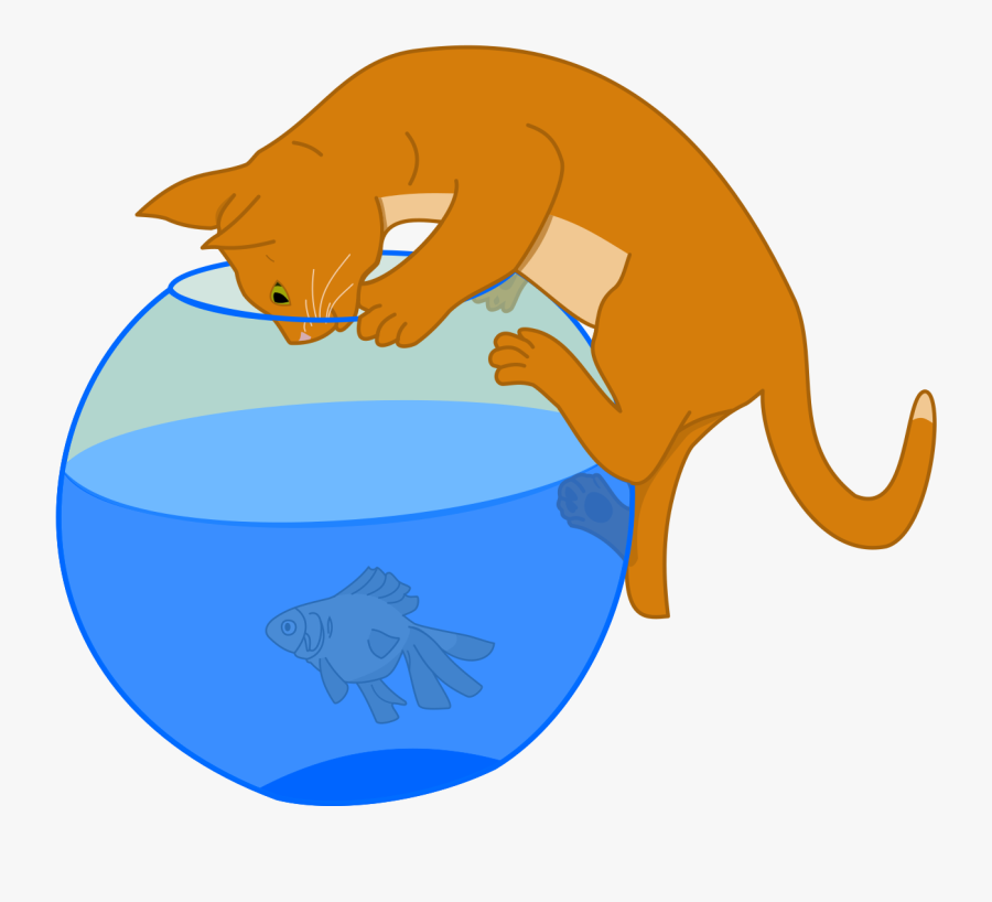 Cat And Fish Clip Free Library - Fish Bowl Clipart Cat, Transparent Clipart