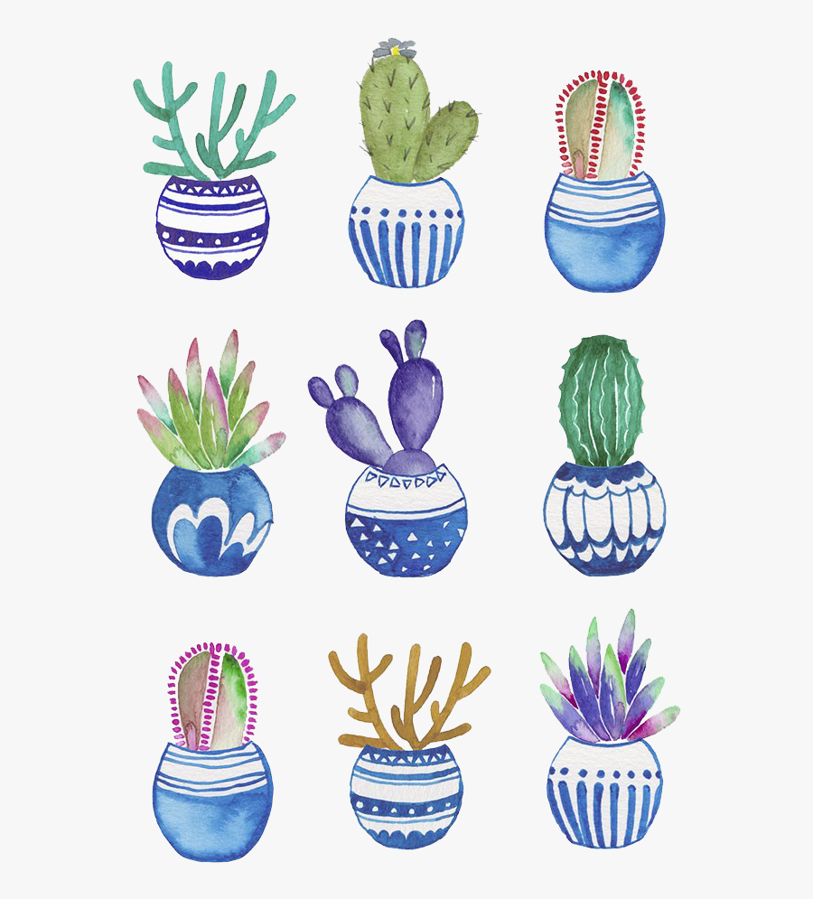 Flowerpot Drawing Watercolor Potted Cactus Painting - Cactus Drawing Watercolor, Transparent Clipart