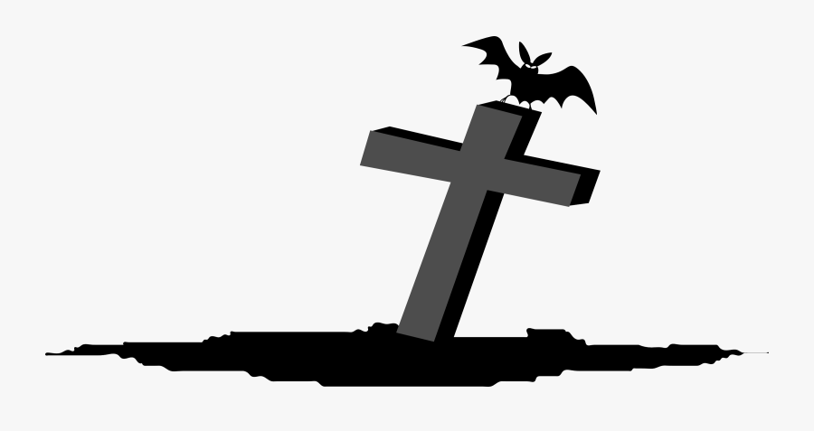 Bat On Tombstone - Halloween Cross Png, Transparent Clipart