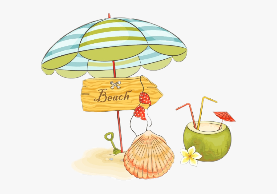 #sonne #sonnenschirm #strand #cocktail #sand #comic - Beach Cartoon, Transparent Clipart