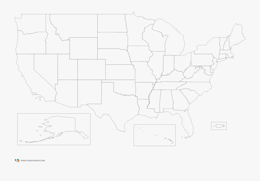 United States Ouline Map With States Drawing- - Map, Transparent Clipart
