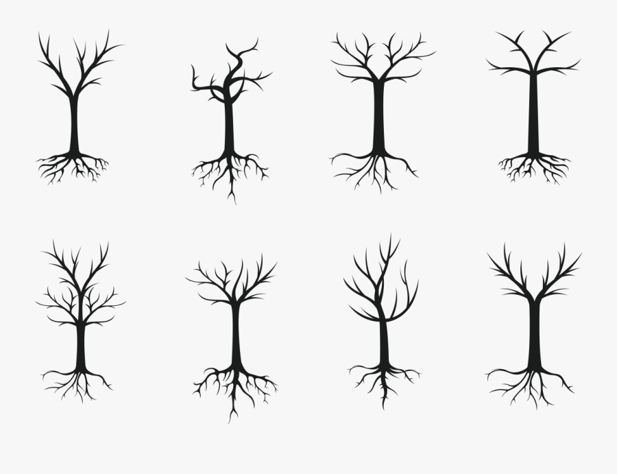 Tree With Roots Silhouette Vector - Transparent Background Tree Roots Silhouette, Transparent Clipart