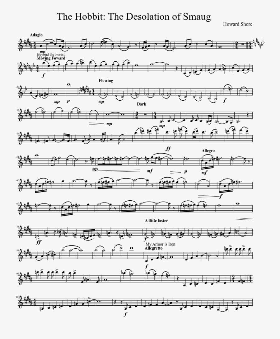 The Hobbit Desolation Of - Hobbit Sheet Music Clarinet, Transparent Clipart