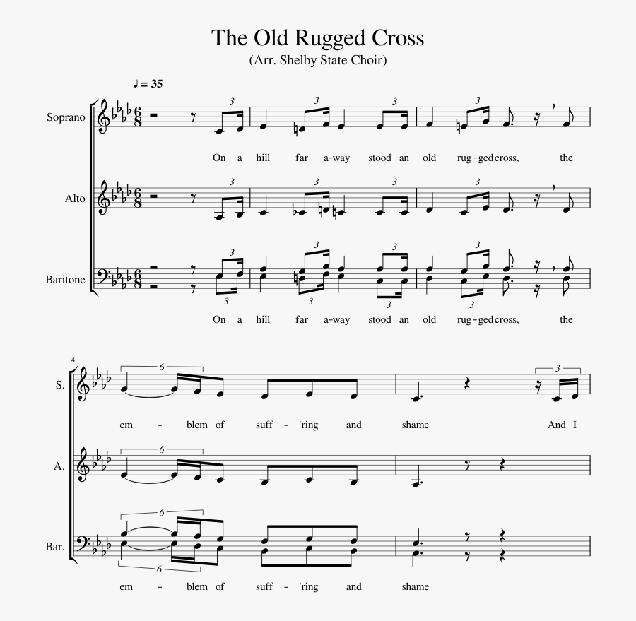Transparent Rugged Cross Clipart - Sheet Music, Transparent Clipart