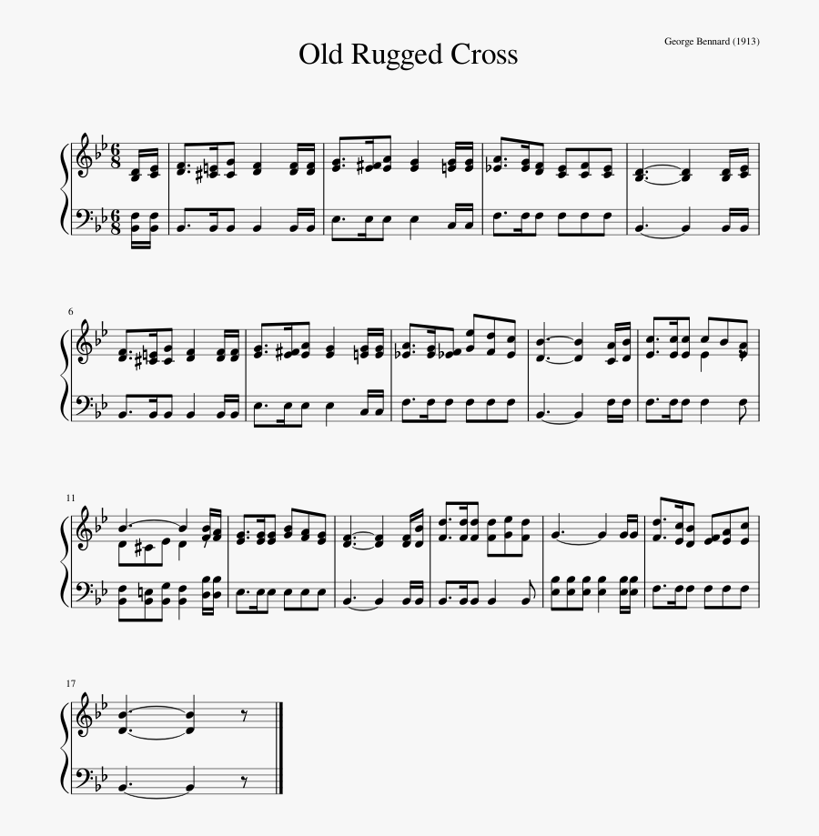Old Rugged Cross Sheet Music Composed By George Bennard - 安靜 了 鋼琴 譜, Transparent Clipart