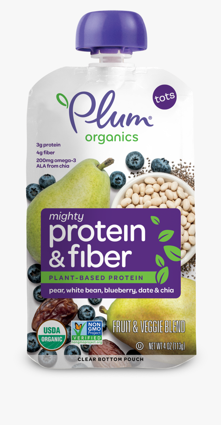 Pear, White Bean, Blueberry, Date & Chia - Plum Organics, Transparent Clipart