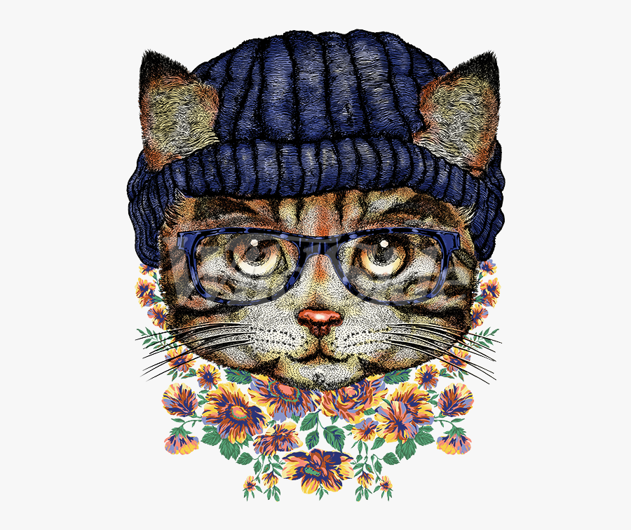 Hipster Kitty Glasses Beanie - Illustration, Transparent Clipart