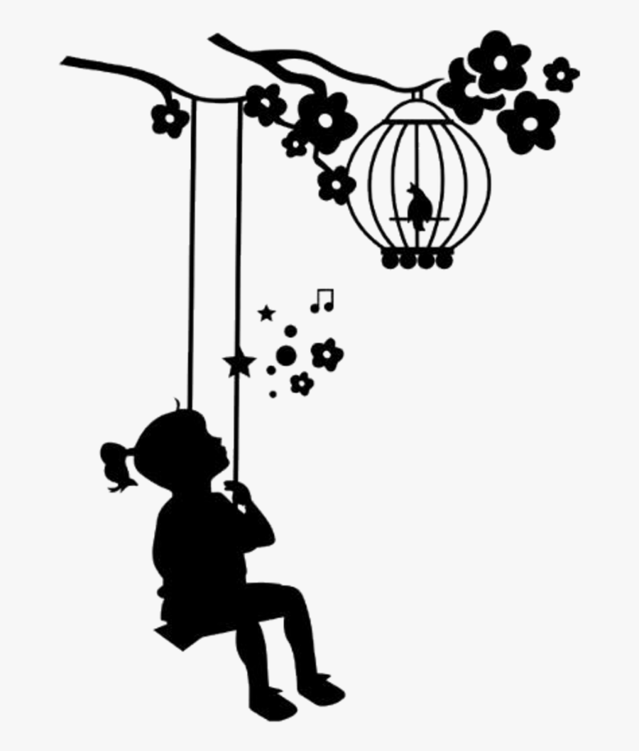 #ftestickers #girl #swing #silhouette #freetoedit - Girl On Swing Silhouette, Transparent Clipart