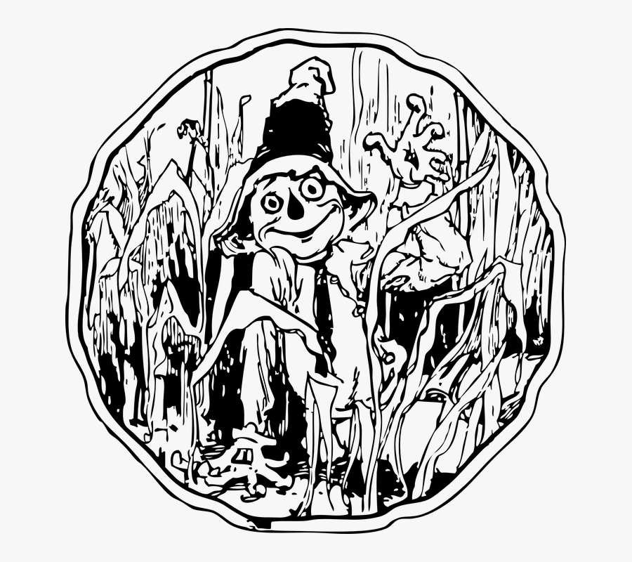 Scarecrow, Field, Farm, Scare, Scary, Rural, Autumn - Scarecrow Of Oz Black And White, Transparent Clipart