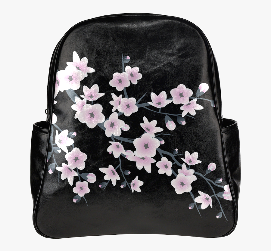 Cherry Blossoms Black Pink Sakura Floral Asia Multi-pockets - Black Handbag With Cherry Blossom, Transparent Clipart