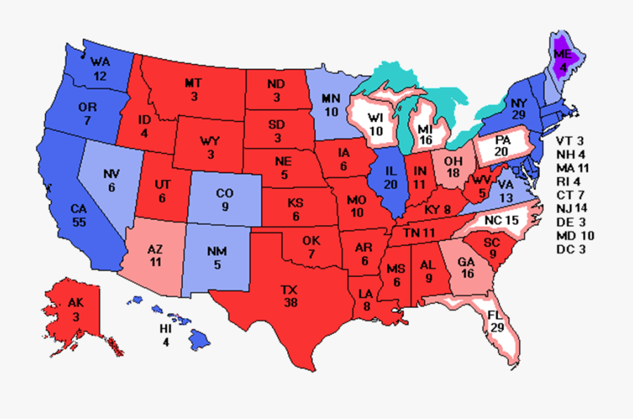 Fingers Clipart Electorate - Map Of Number Of Electoral Votes, Transparent Clipart