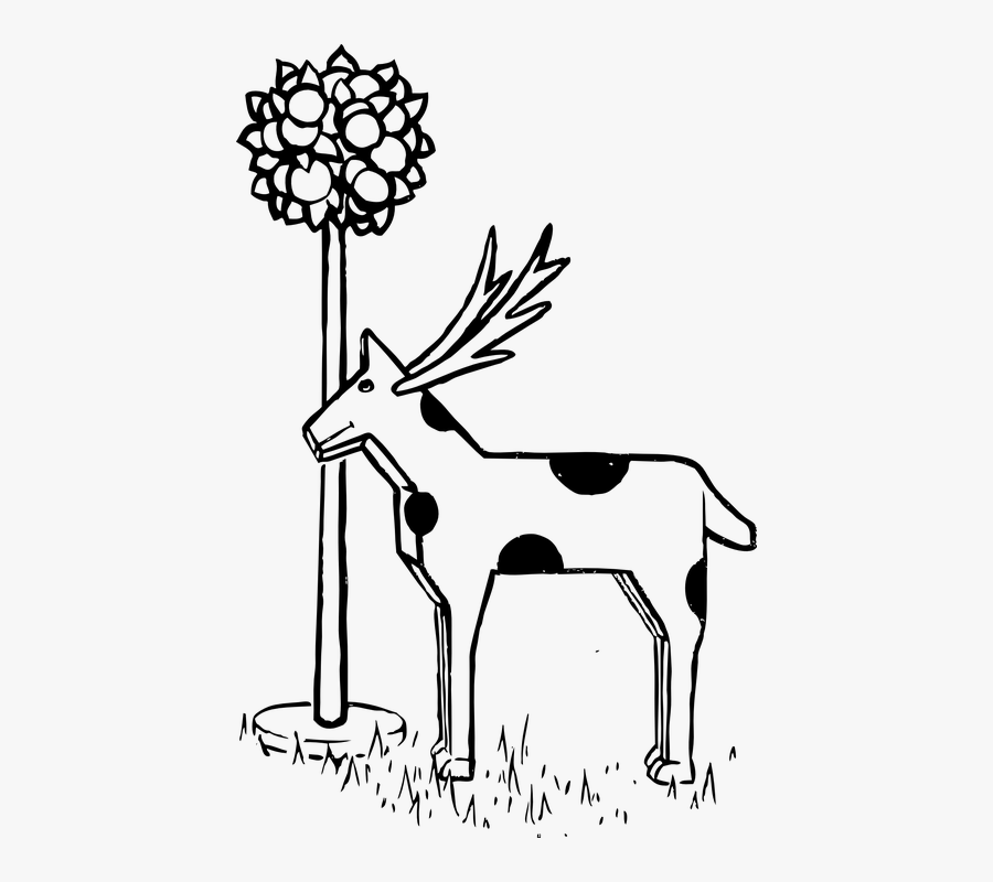 Deer, Animal, Mammal, Black And White, Eating, Plant - Plant Eating Animals Drawing, Transparent Clipart