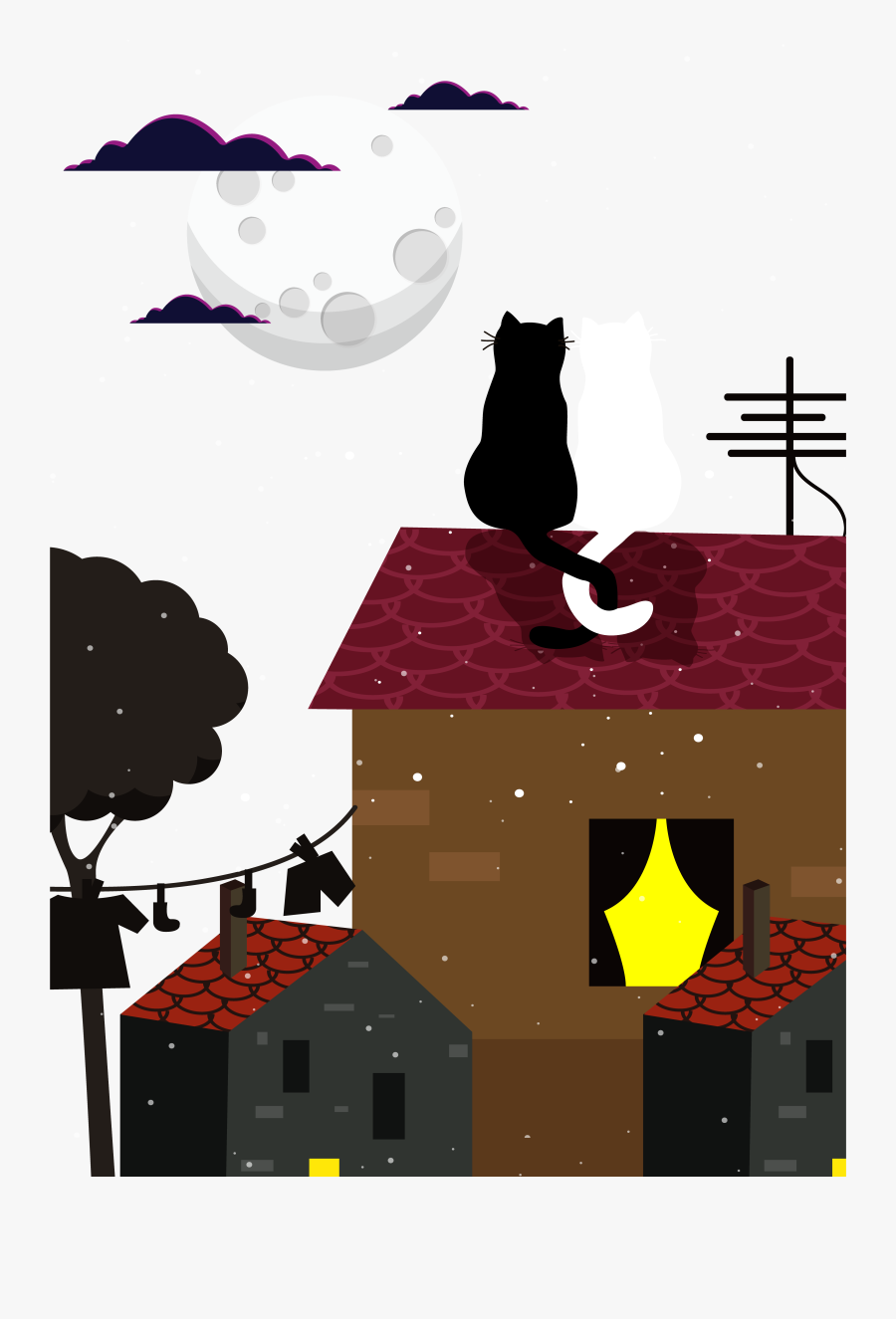 Moonlight Cliparts - Black Cat, Transparent Clipart