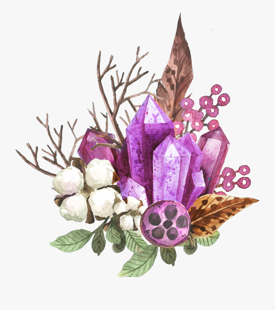 #floral #boho #flowers #crystal - Crystal And Flowers Painting, Transparent Clipart