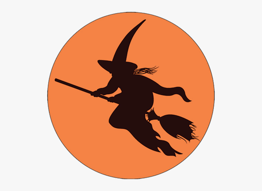 Flying Witch Button - Graphic Flying Witch, Transparent Clipart