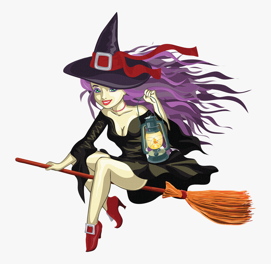 Witch Clipart, Halloween Cartoons, Witch Broom, Witch - Cute Witch On A Broom, Transparent Clipart