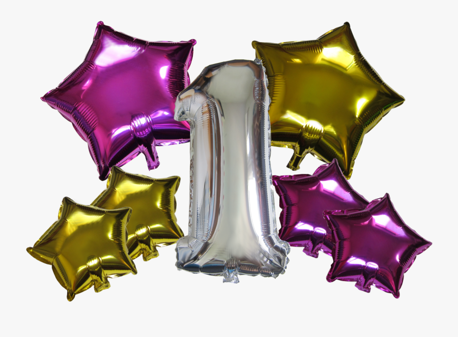 Star Shape Number Mylar Balloons Gold Fuchsia 7 Pieces - Illustration, Transparent Clipart