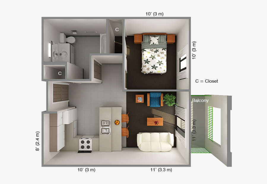 Bungalow Clipart House Apartment - Small Apartment Design Plan, Transparent Clipart