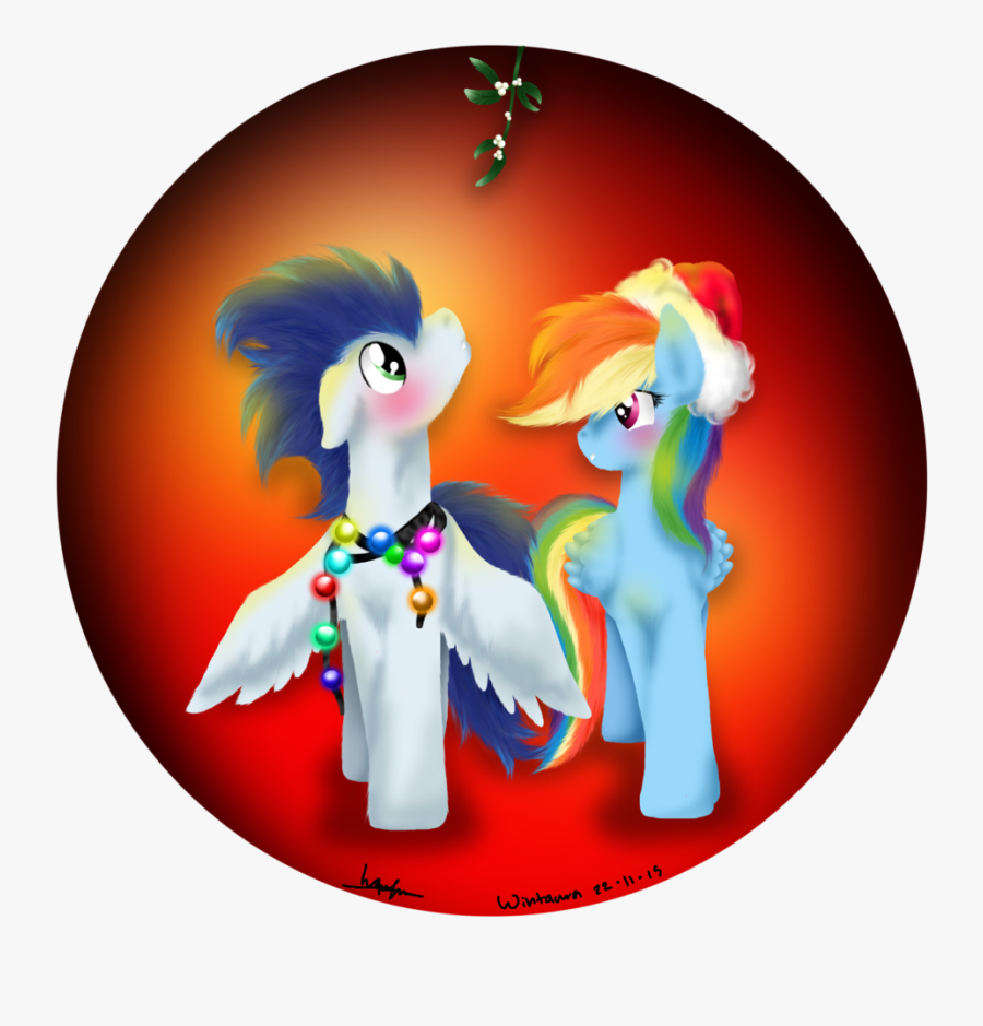 Wintaura, Bauble, Christmas, Cute, Female, Male, Mistletoe, - Rainbow Dash And Soarin Kissing, Transparent Clipart