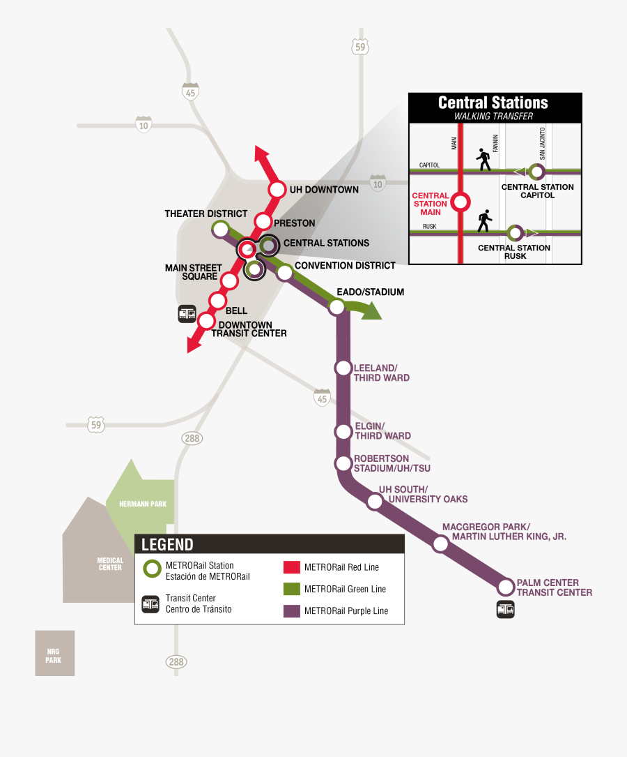 Houston Rail Map - Metrorail Map Houston, Transparent Clipart
