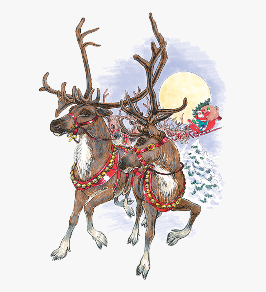 Clipart Reindeer Realistic - Vintage Santa And Reindeers, Transparent Clipart