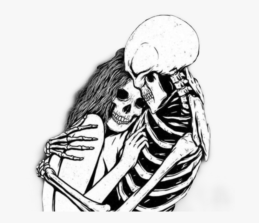 #skeleton #dead #undead #embrace #hug #skeletons #blackandwhite - Aesthetic Sad Anime Art, Transparent Clipart