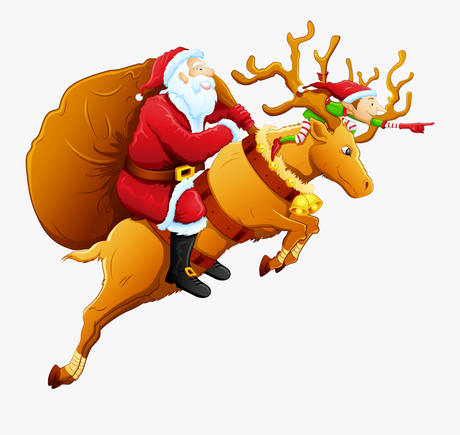 Win Treat The Reindeer Santa And Clipart - Santa On A Reindeer, Transparent Clipart