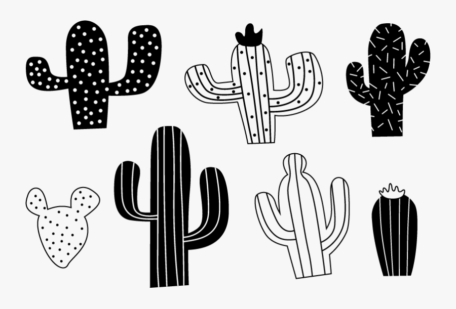 Black And White Cacti Wall Stickers - Cactus Black And White Png, Transparent Clipart