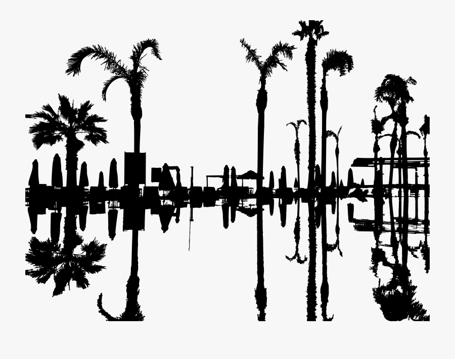 Palm Trees Reflection Silhouette Clip Arts - Palm Trees Black Silhouette Png, Transparent Clipart