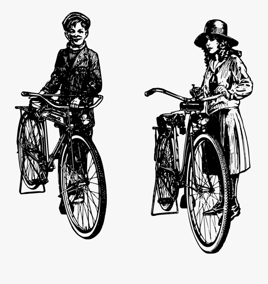 Two Kids And Their Bikes - Gambar Sepeda Ontel Vector, Transparent Clipart