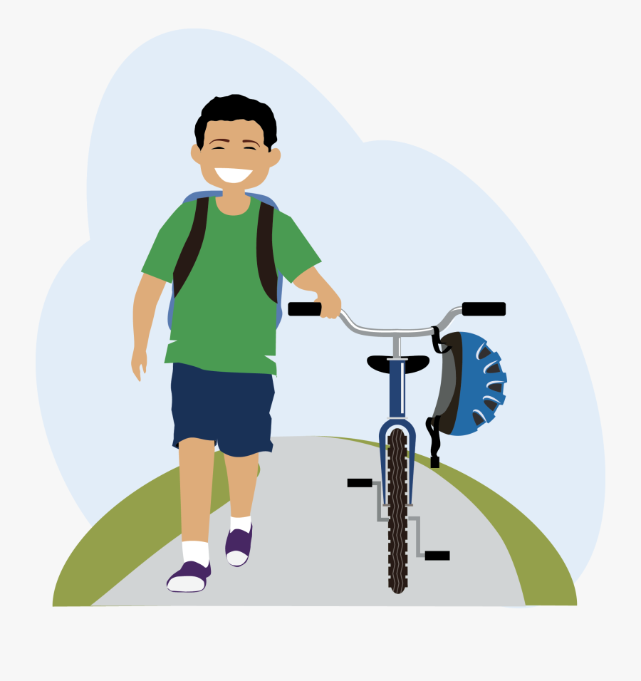 Kids Walking To School Clipart - Cartoon Biking And Walking, Transparent Clipart