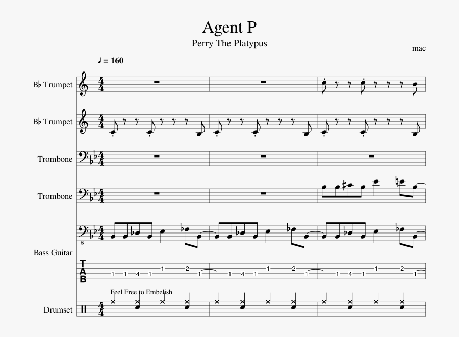 Agent P Sheet Music Composed By Mac 1 Of 12 Pages - Lucifer Valse Stephane Delicq, Transparent Clipart
