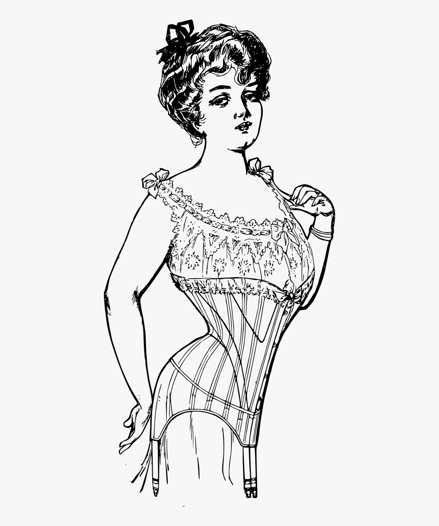 Lady In A Corset - Line Art, Transparent Clipart