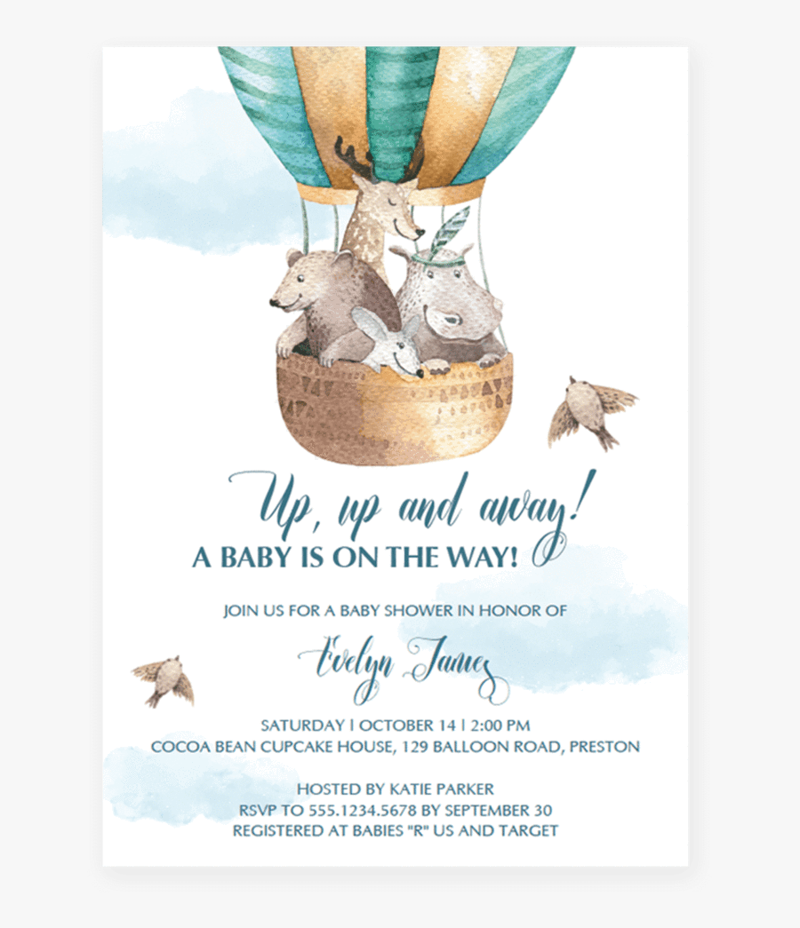 Up And Away Invitation - Hot Air Balloon Invitation Template Free, Transparent Clipart