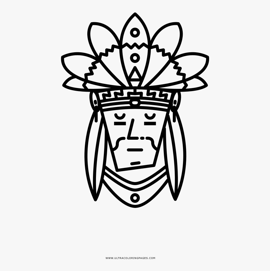 Native American Coloring Page - Line Art, Transparent Clipart