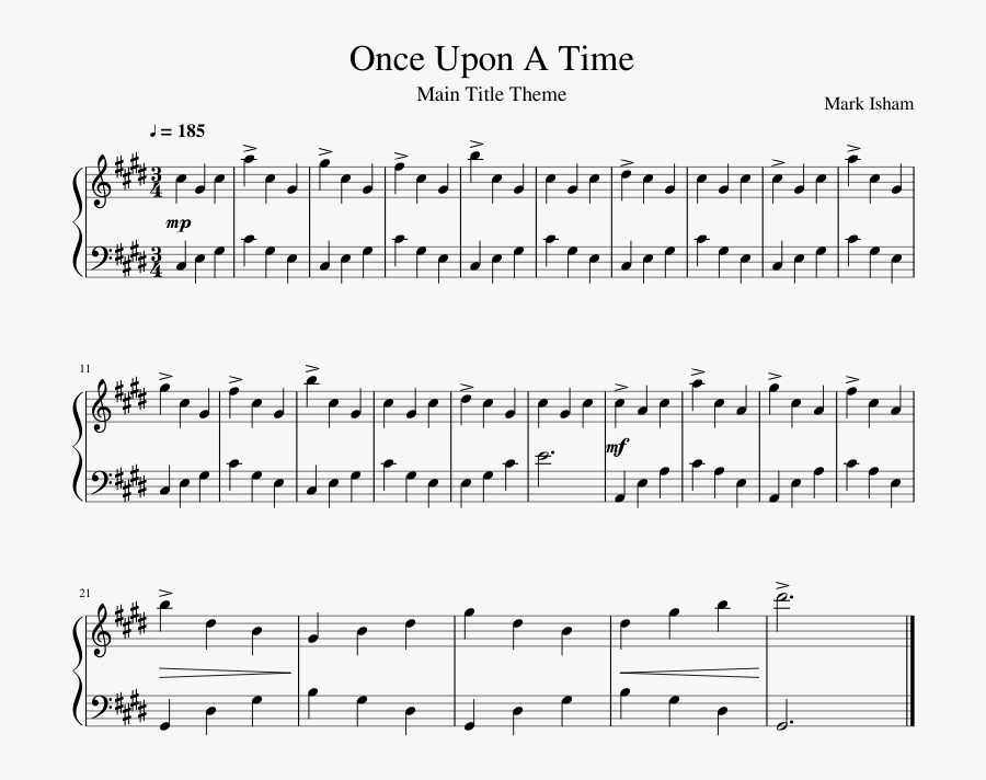 Once Upon A Time Sheet Music For Piano Download - Once Upon A Time Notes, Transparent Clipart