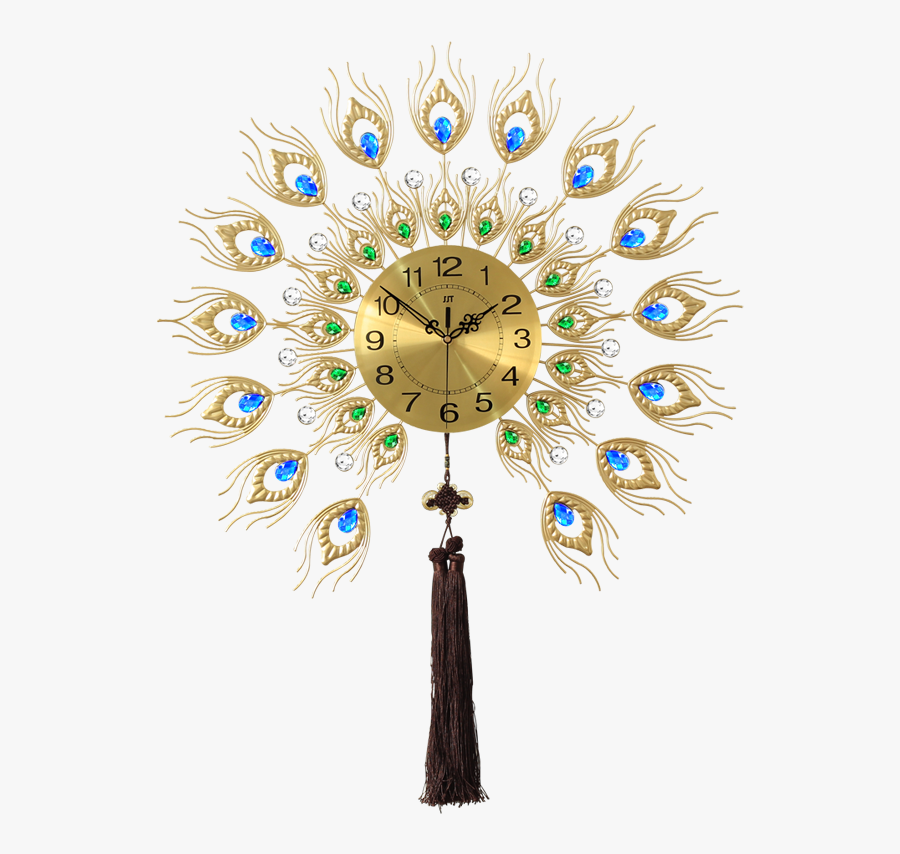Larege Size Metal Decorative Digital Wall Clock Rohs,ce - Wall Clock Peacock Feather Design Metal, Transparent Clipart